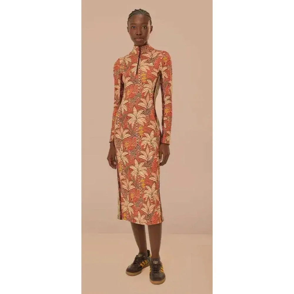 Farm Rio x Adidas Tropical Print Zip Up Midi Dress Small - Picture 5 of 16
